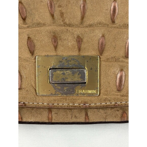 Brahmin Sonny Shoulder Crossbody Flap Bag Tan Croc Embossed Nubuck Leather - Picture 11 of 16